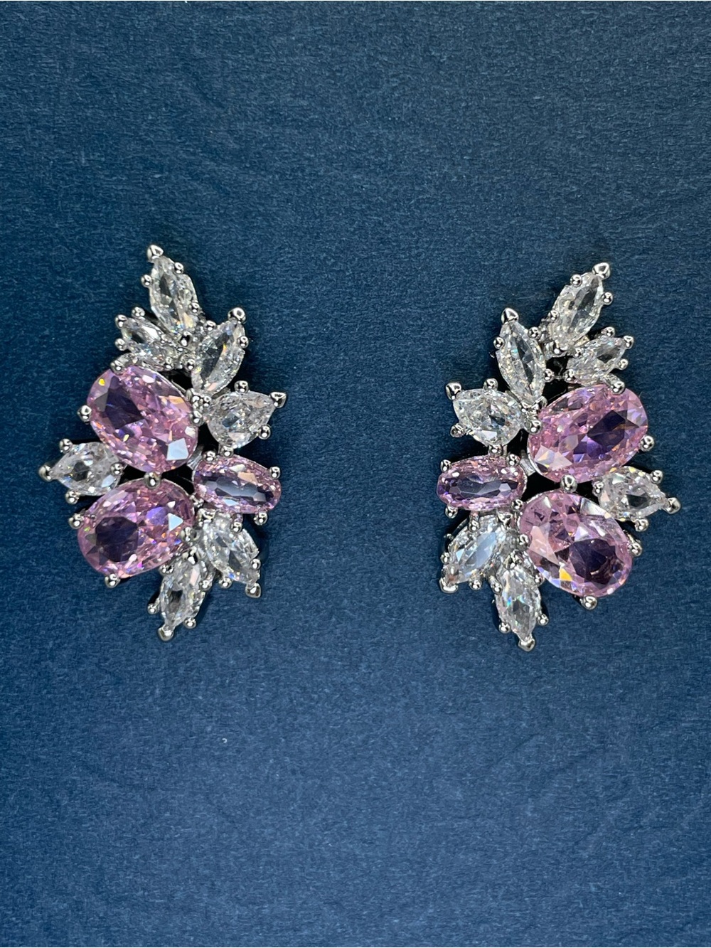 Swarovski Crystal Elements Pink White Crystal Art Deco Floral Stud Earrings